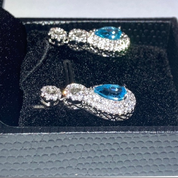 Gold Coast Platinum Plated Blue and Clear Stones Earrings - Picture 2 of 12